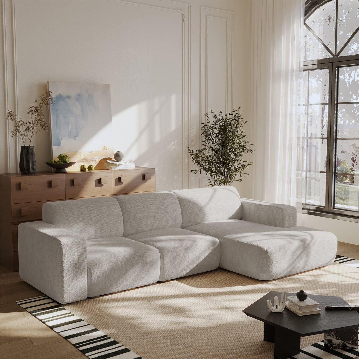 NAYVA Canapé d'angle en tissu beige - Angle droit