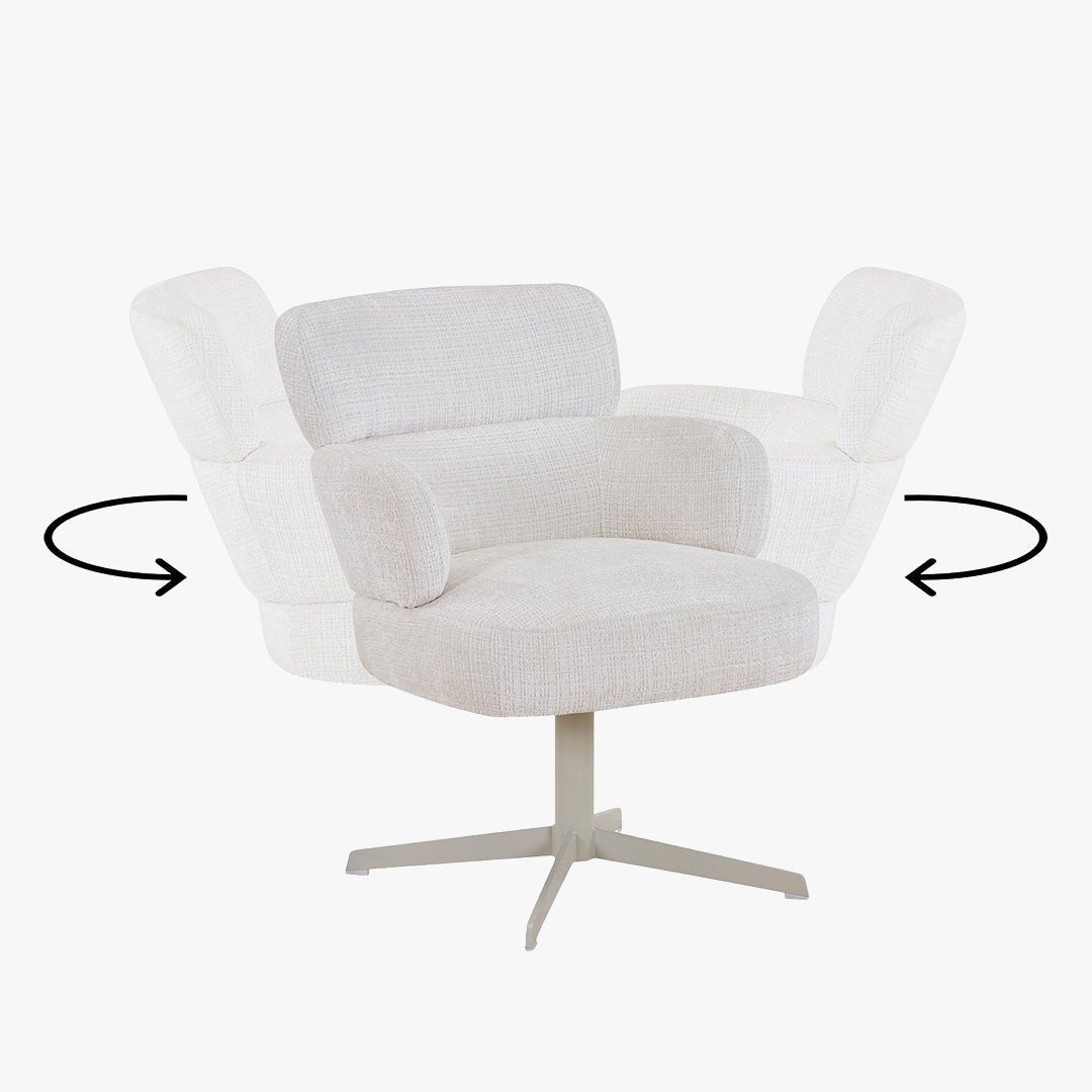 NEJYA Fauteuil en tissu blanc écru pieds en métal gris