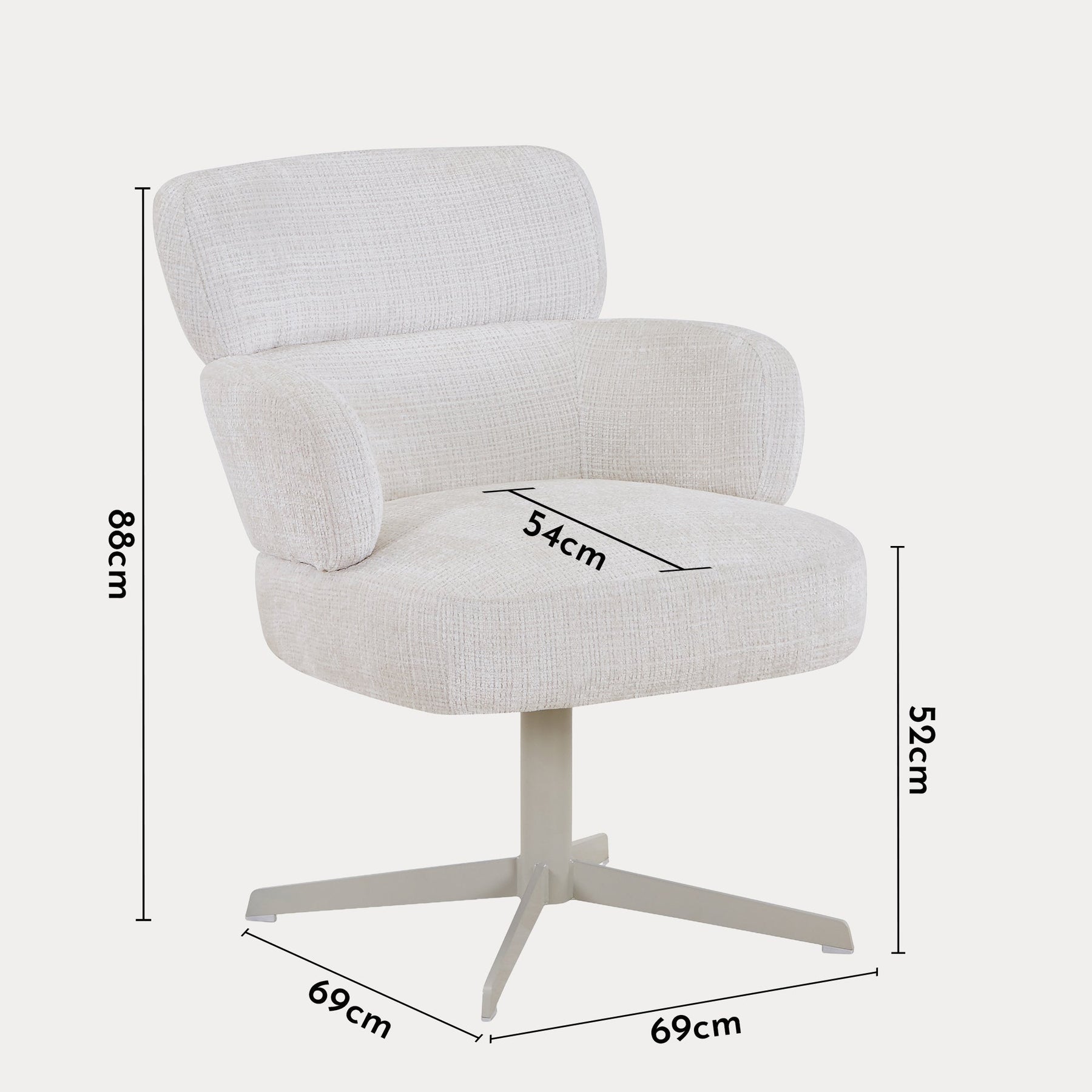 NEJYA Fauteuil en tissu blanc écru pieds en métal gris