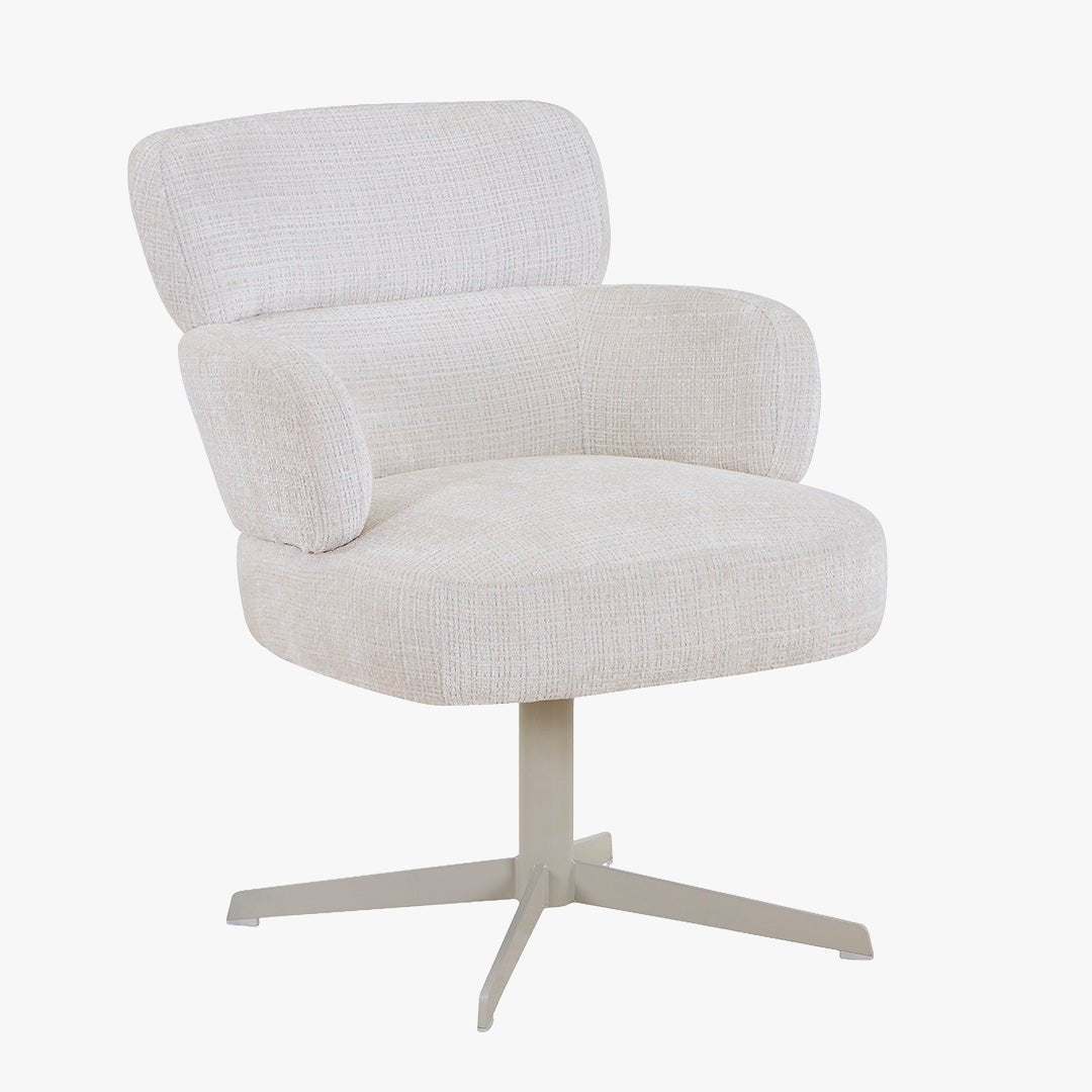 NEJYA Fauteuil en tissu blanc écru pieds en métal gris