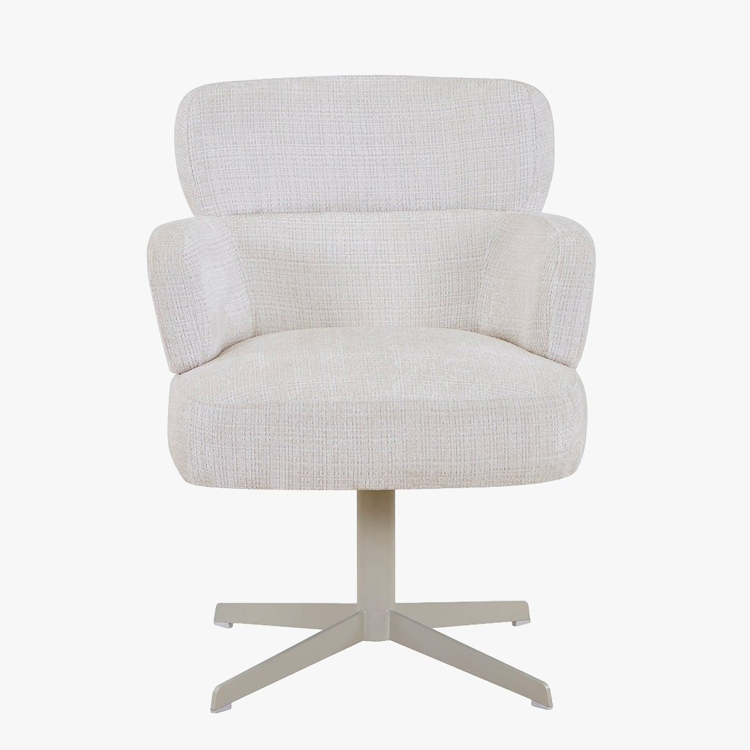 NEJYA Fauteuil en tissu blanc écru pieds en métal gris