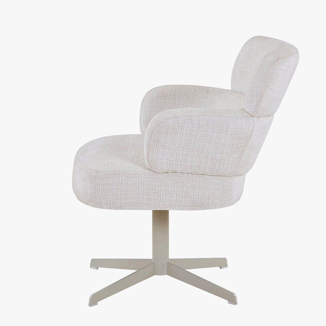 NEJYA Fauteuil en tissu blanc écru pieds en métal gris