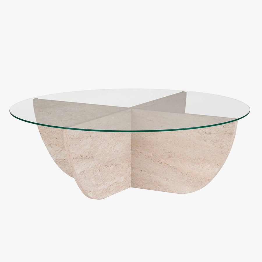 NESIA Table basse en verre piètement beige D90 cm