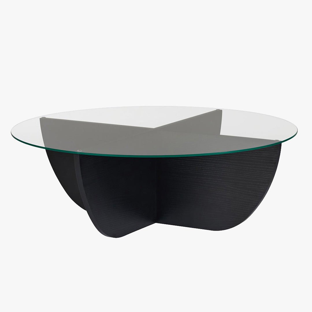 NESIA Table basse en verre piètement couleur bois noir D90 cm