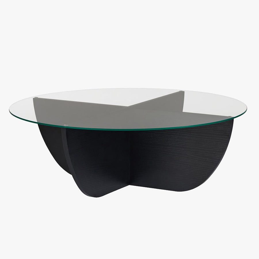 NESIA Table basse en verre piètement couleur bois noir D90 cm