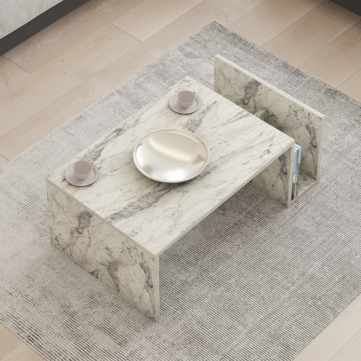 NOAH Table basse rectangulaire couleur marbre avec rangement intégré
