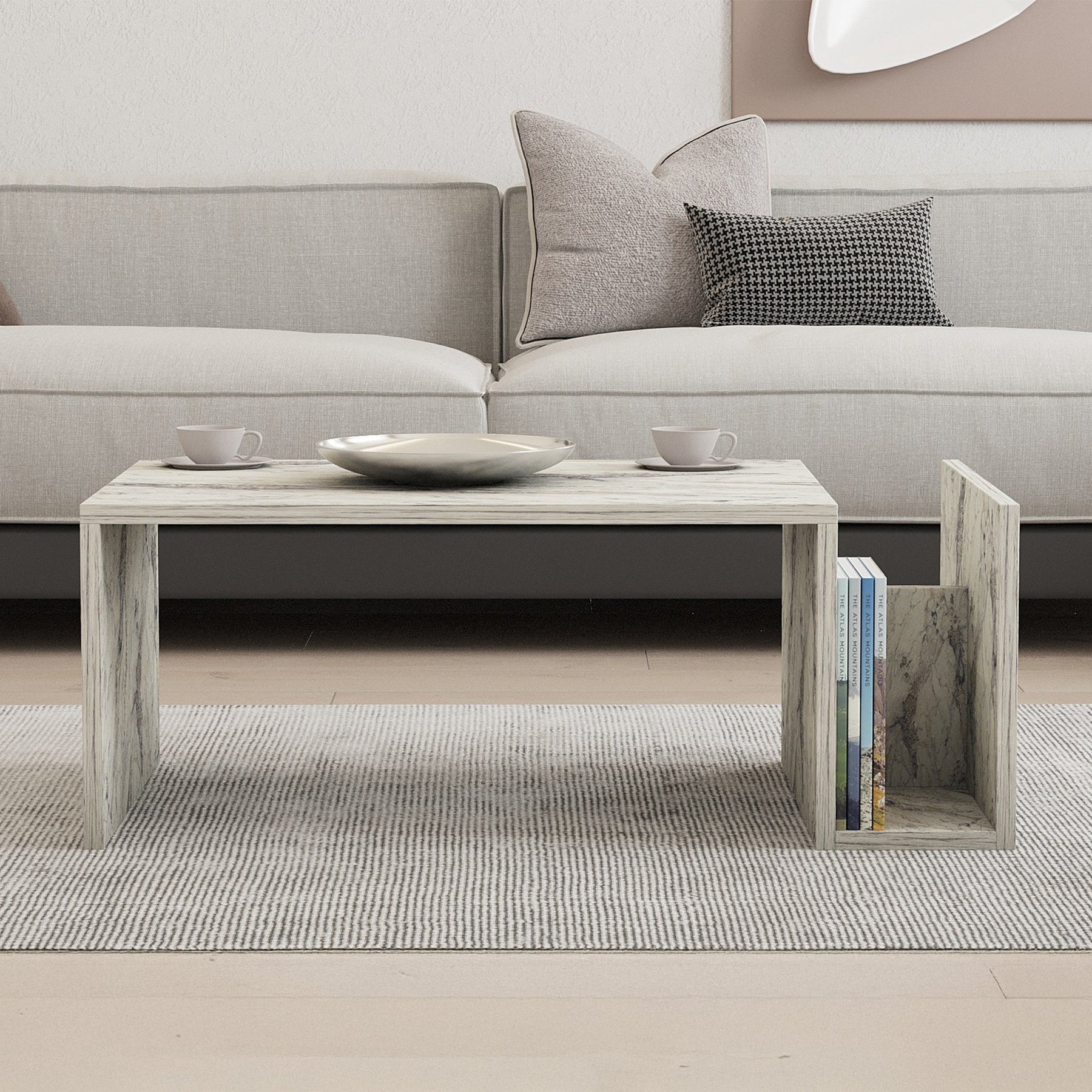 NOAH Table basse rectangulaire couleur marbre avec rangement intégré