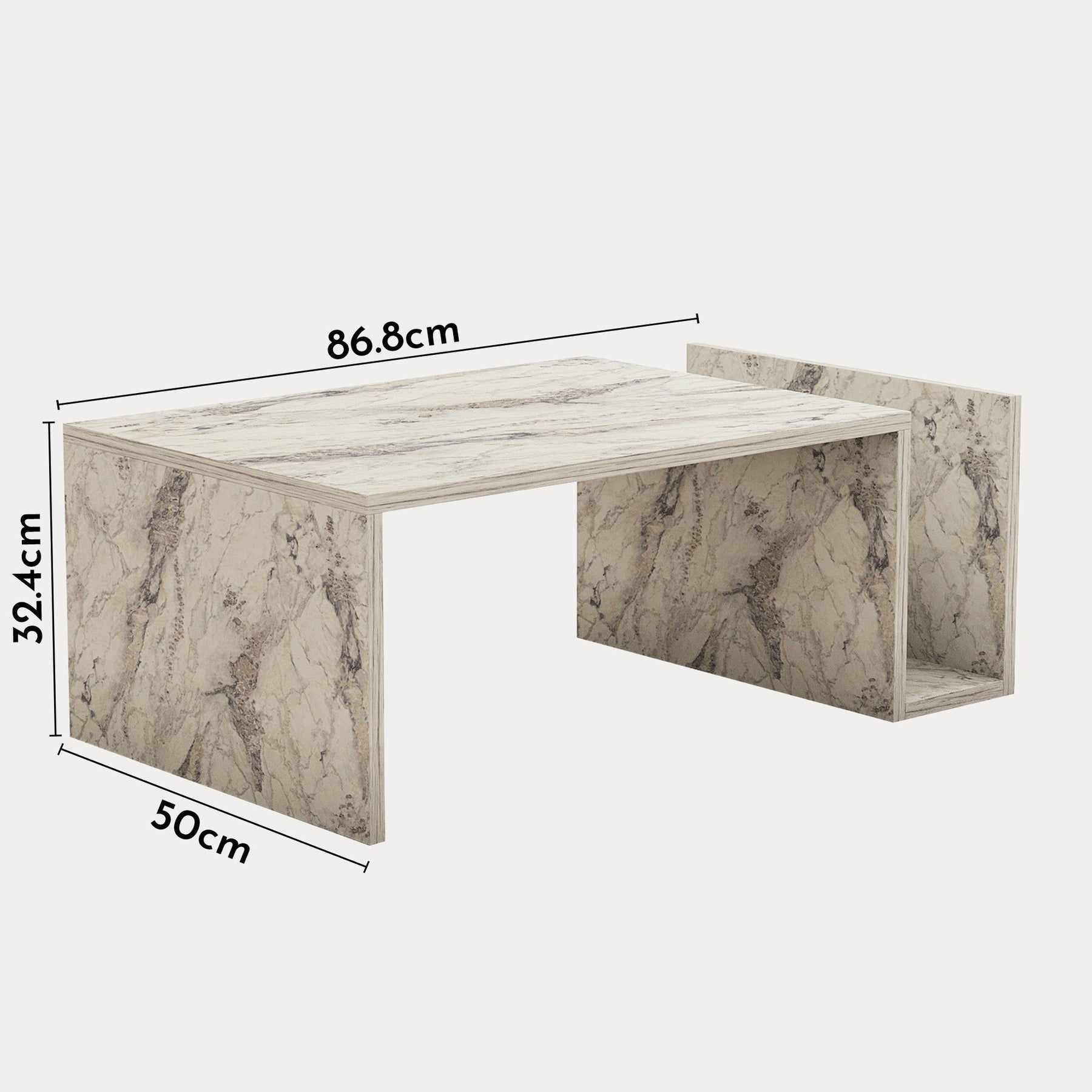 NOAH Table basse rectangulaire couleur marbre avec rangement intégré