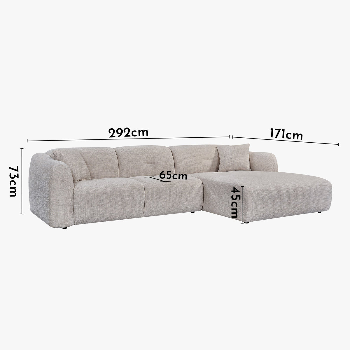 NOELIA Canapé d'angle en tissu capitonné beige - Angle droit