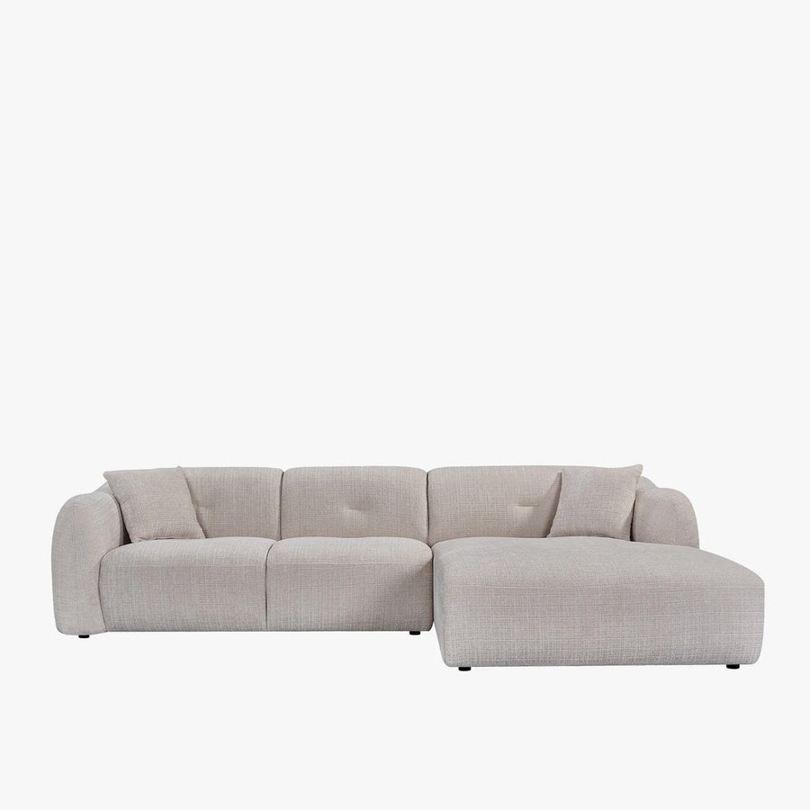 NOELIA Canapé d'angle en tissu capitonné beige - Angle droit