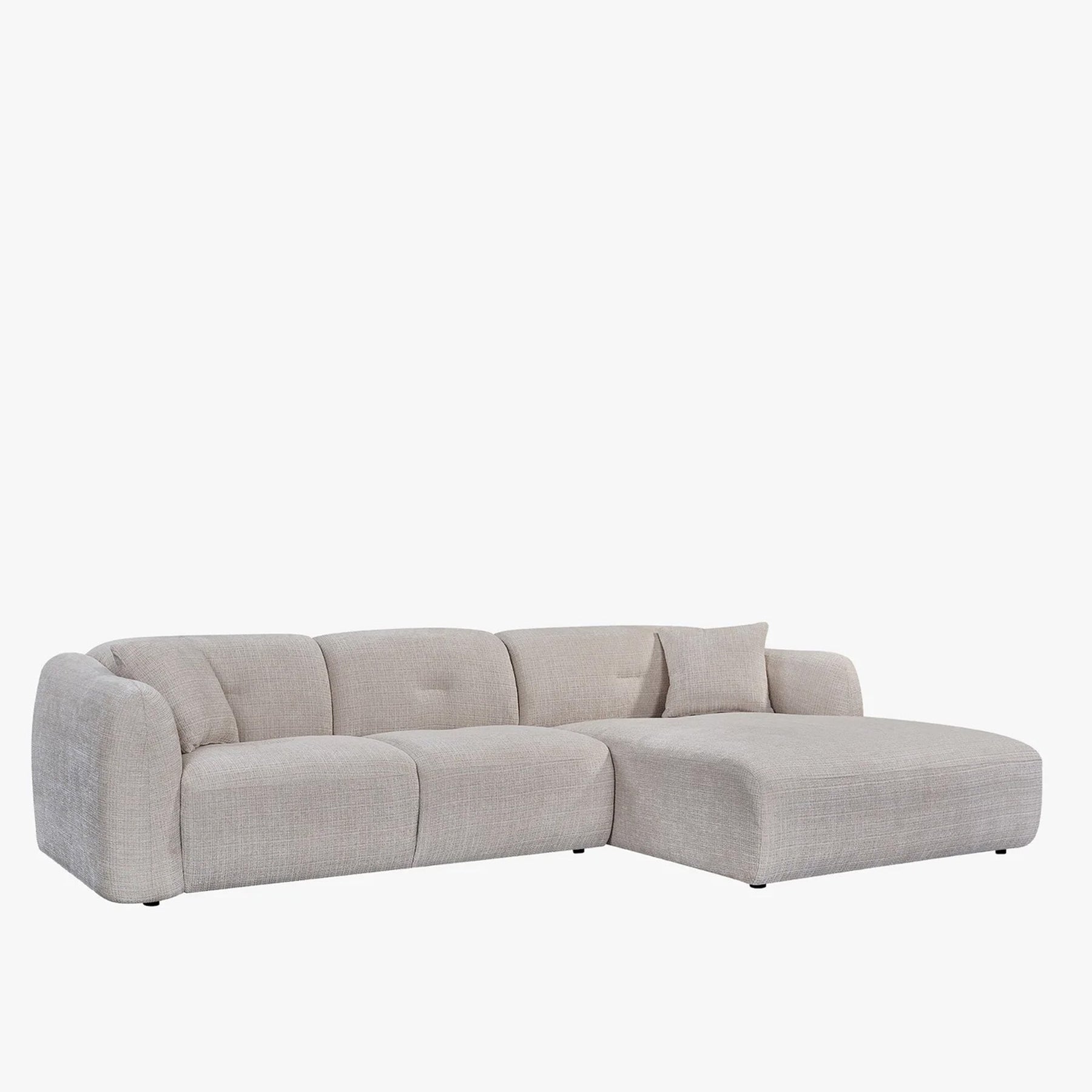 NOELIA Canapé d'angle en tissu capitonné beige - Angle droit