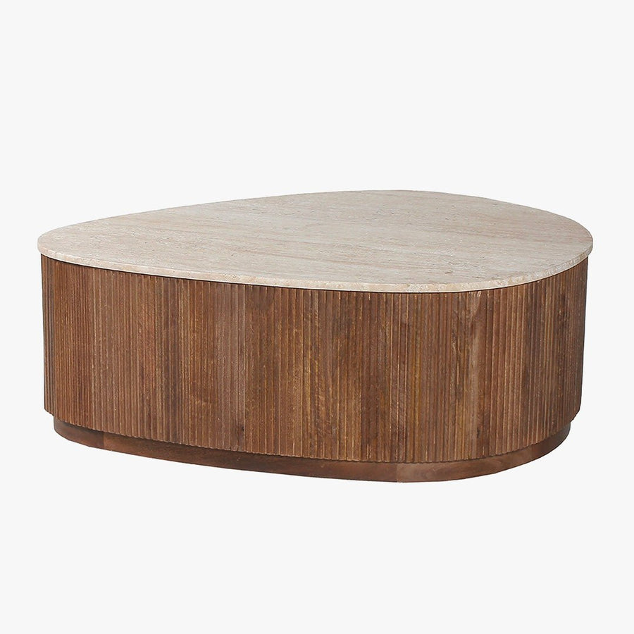 NOLAN Table basse en travertin et bois de manguier 100 cm