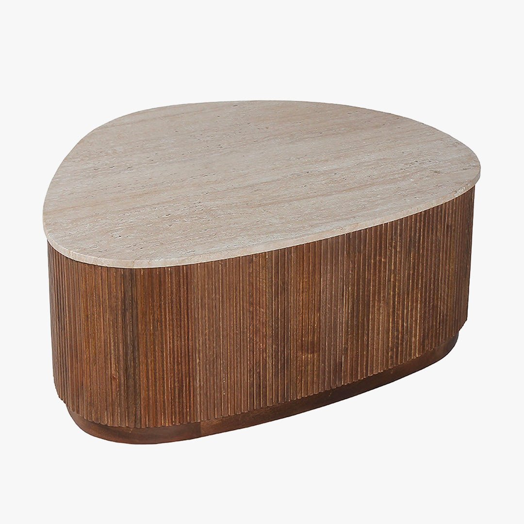 NOLAN Table basse en travertin et bois de manguier 100 cm