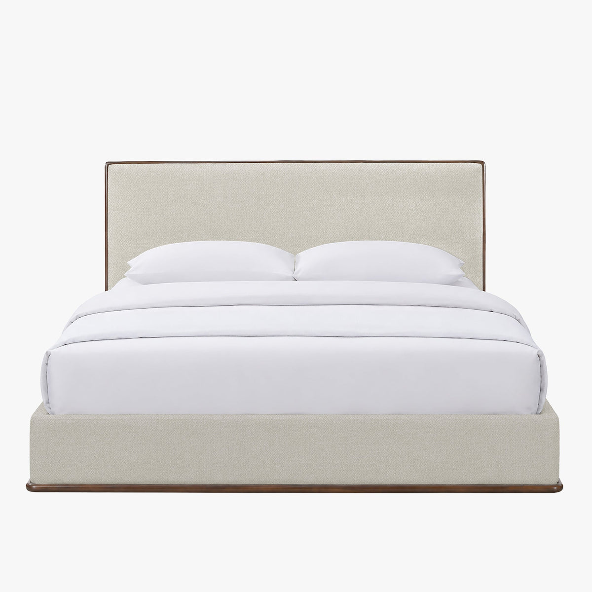 NORIA Lit double en tissu beige et bois foncé 160x200 cm