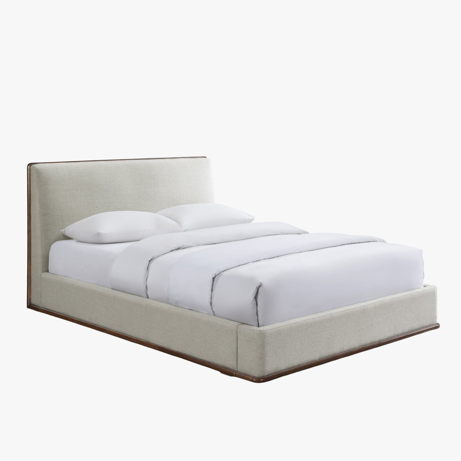 NORIA Lit double en tissu beige et bois foncé 160x200 cm