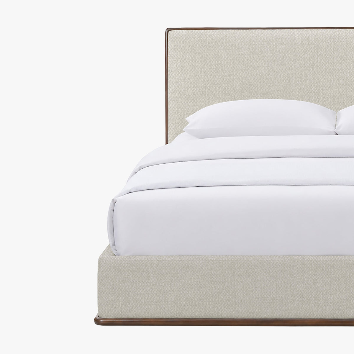 NORIA Lit double en tissu beige et bois foncé 160x200 cm