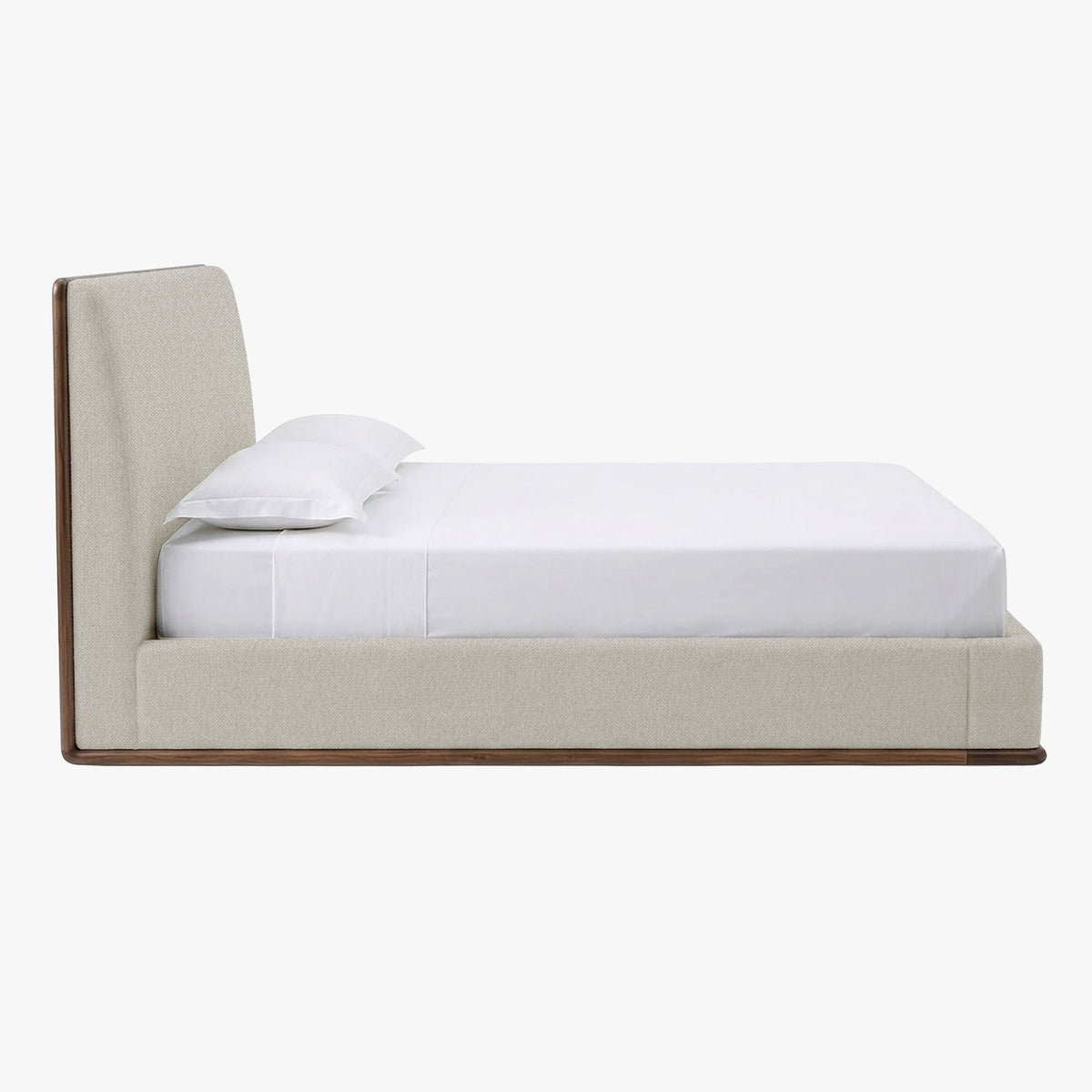 NORIA Lit double en tissu beige et bois foncé 160x200 cm
