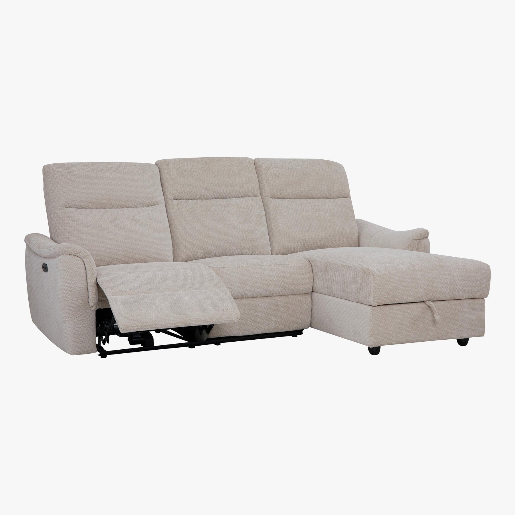 ORION Canapé d'angle relax électrique avec coffre en tissu beige  - Angle droit