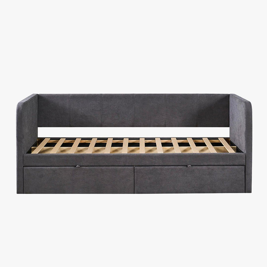 PARMA Lit simple en tissu gris avec 2 tiroirs 90x200 cm