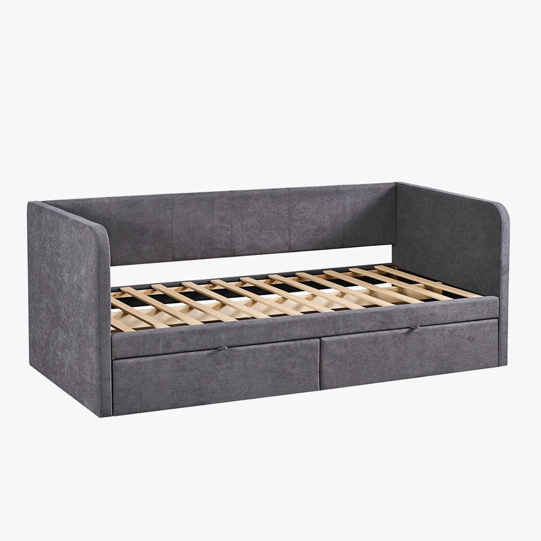 PARMA Lit simple en tissu gris avec 2 tiroirs 90x200 cm