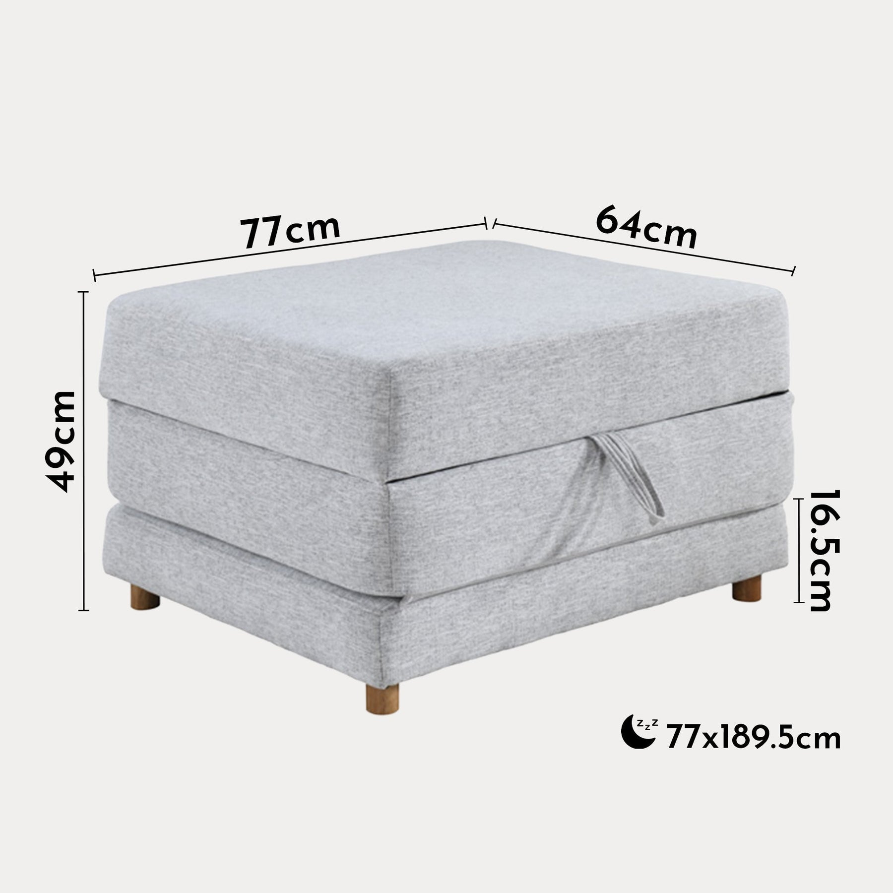 PAULA Banquette carrée convertible en tissu gris clair