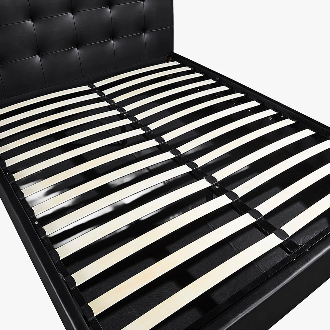 PORTO Lit double en simili cuir noir avec coffre 160x200 cm