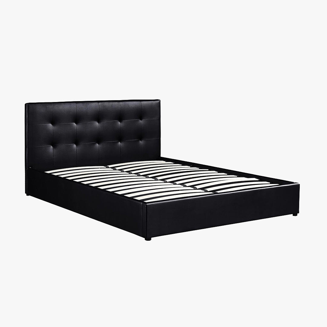 PORTO Lit double en simili cuir noir avec coffre 160x200 cm