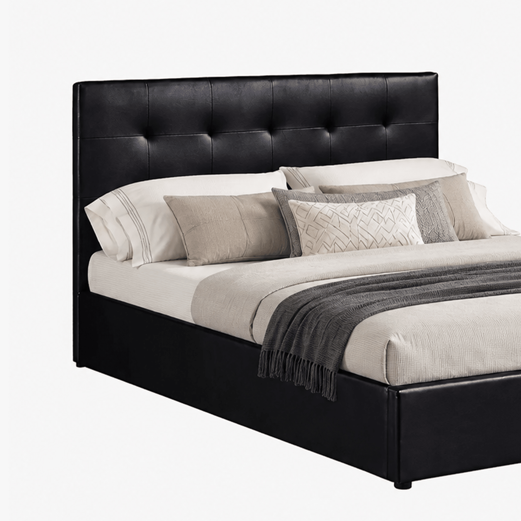 PORTO Lit double en simili cuir noir avec coffre 160x200 cm