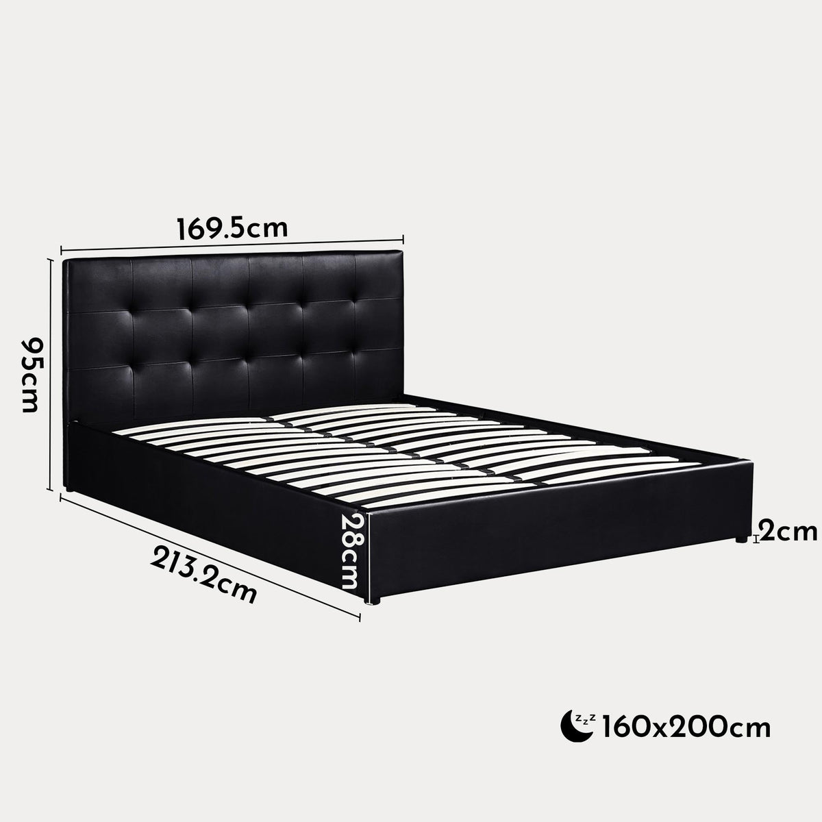 PORTO Lit double en simili cuir noir avec coffre 160x200 cm