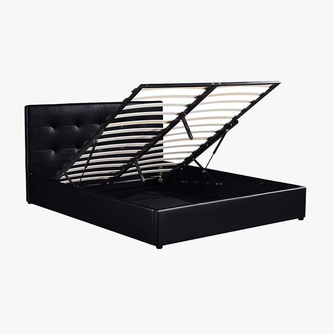 PORTO Lit double en simili cuir noir avec coffre 160x200 cm