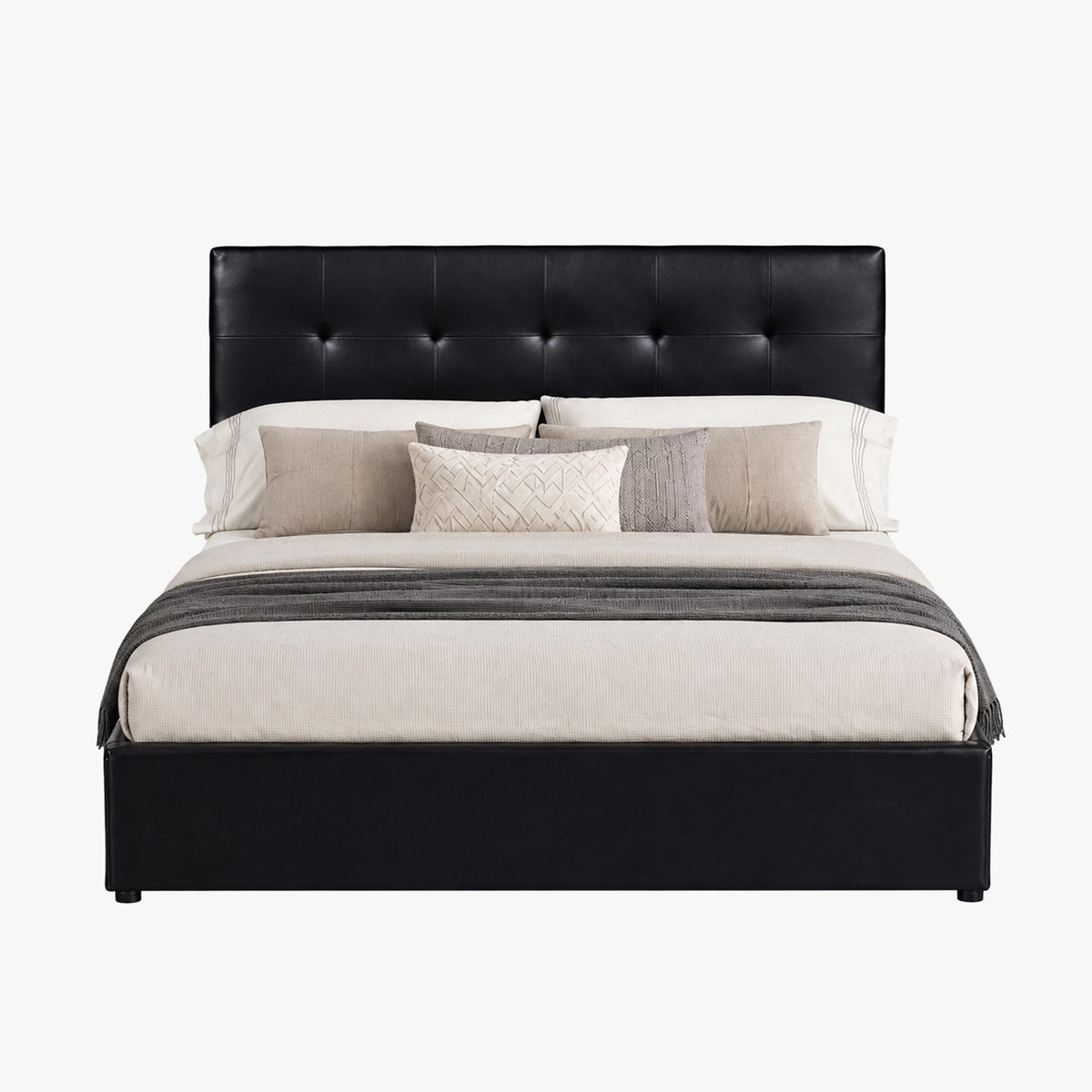 PORTO Lit double en simili cuir noir avec coffre 160x200 cm