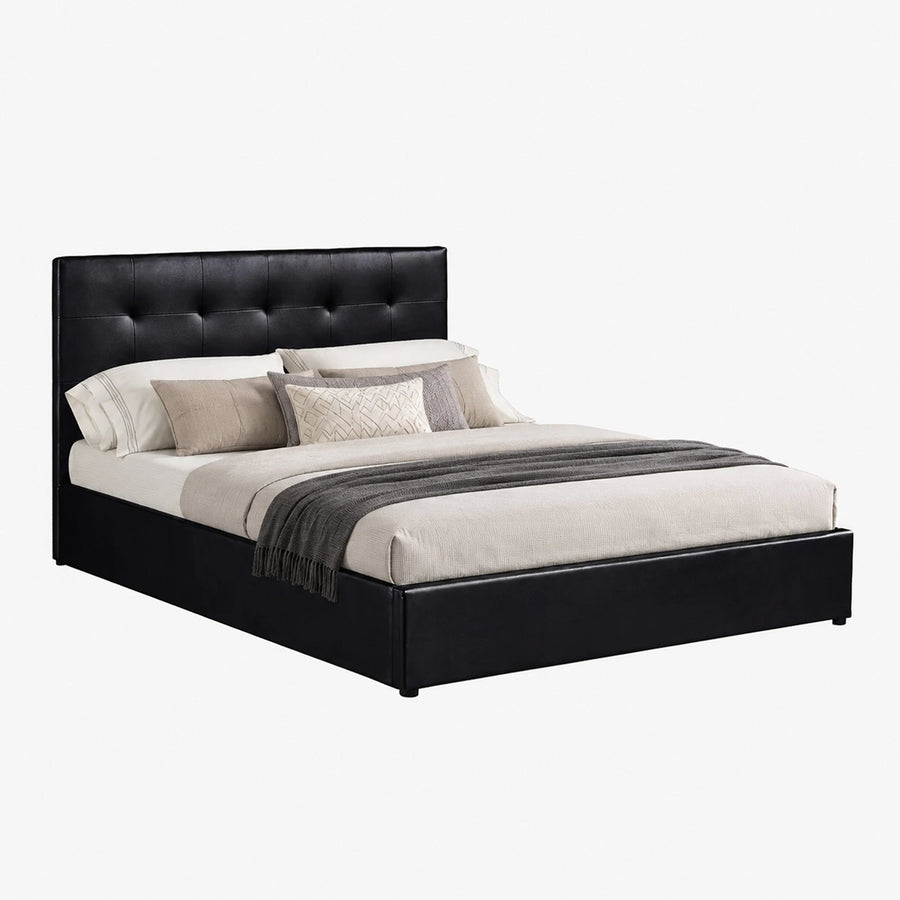 PORTO Lit double en simili cuir noir avec coffre 160x200 cm