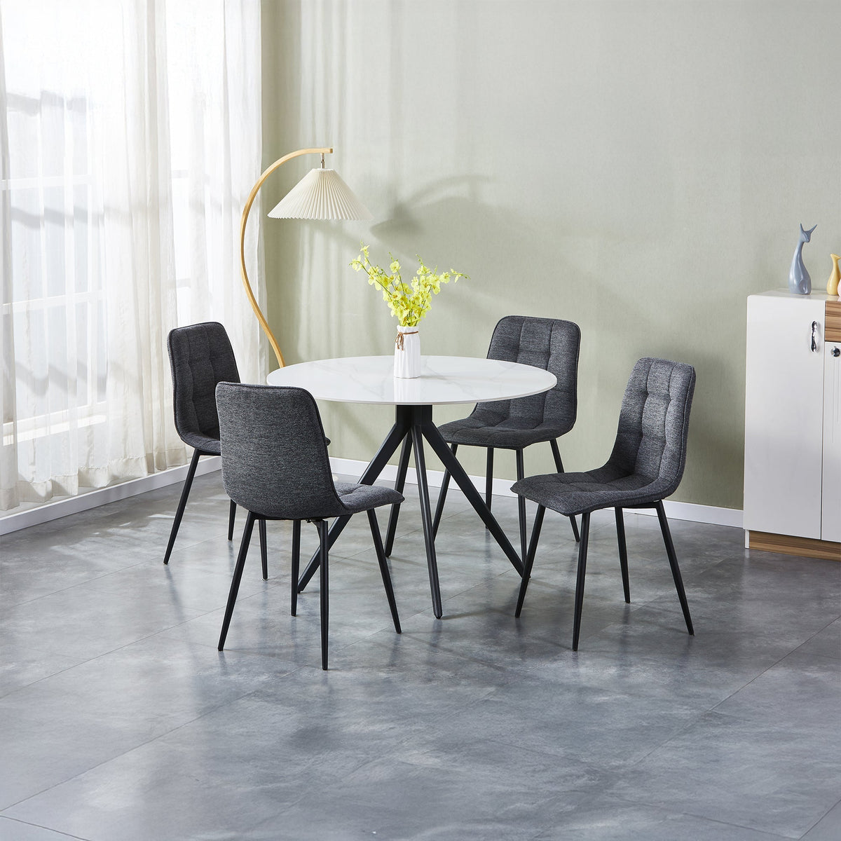 RANA Lot de 4 chaises en tissu gris foncé pieds en métal noir