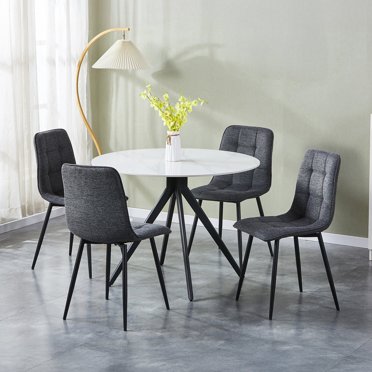 RANA Lot de 4 chaises en tissu gris foncé pieds en métal noir