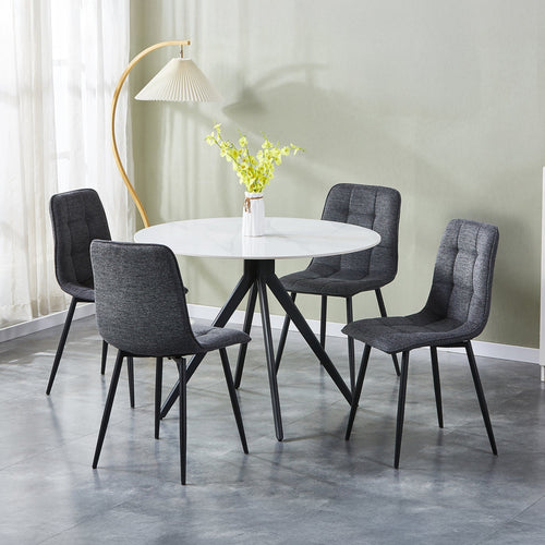 RANA Lot de 4 chaises en tissu gris foncé pieds en métal noir