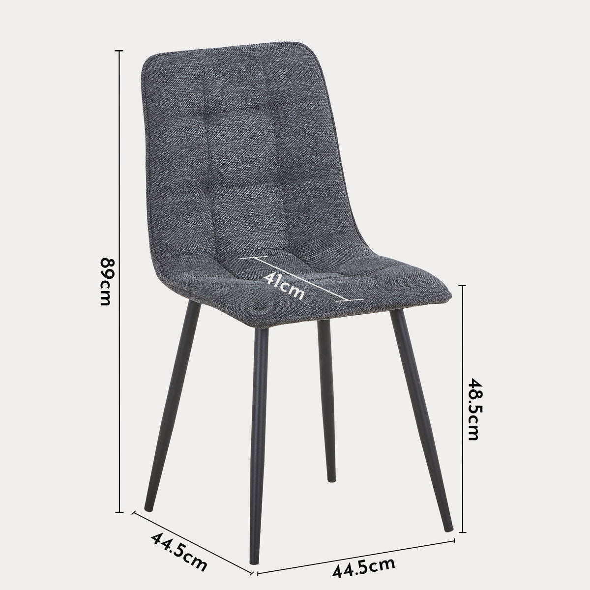 RANA Lot de 4 chaises en tissu gris foncé pieds en métal noir