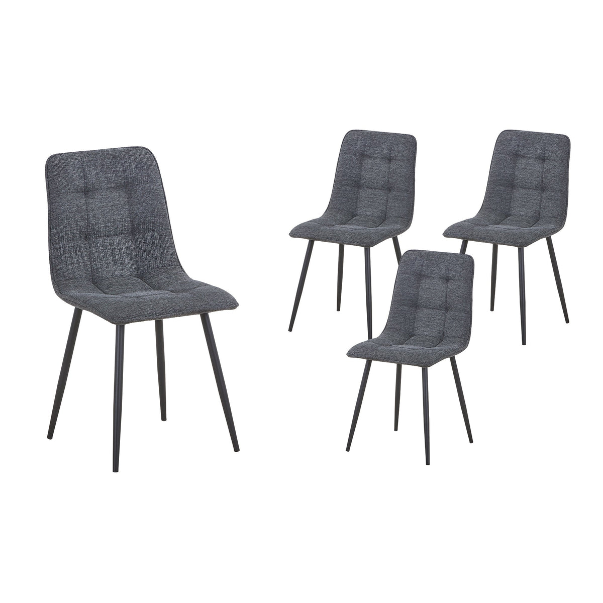 RANA Lot de 4 chaises en tissu gris foncé pieds en métal noir