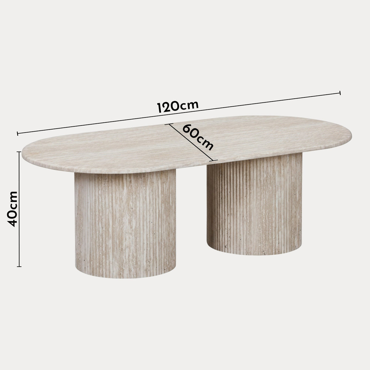 RINA Table basse ovale en granite couleur travertin 120 cm
