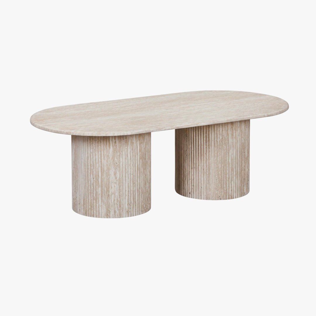 RINA Table basse ovale en granite couleur travertin 120 cm