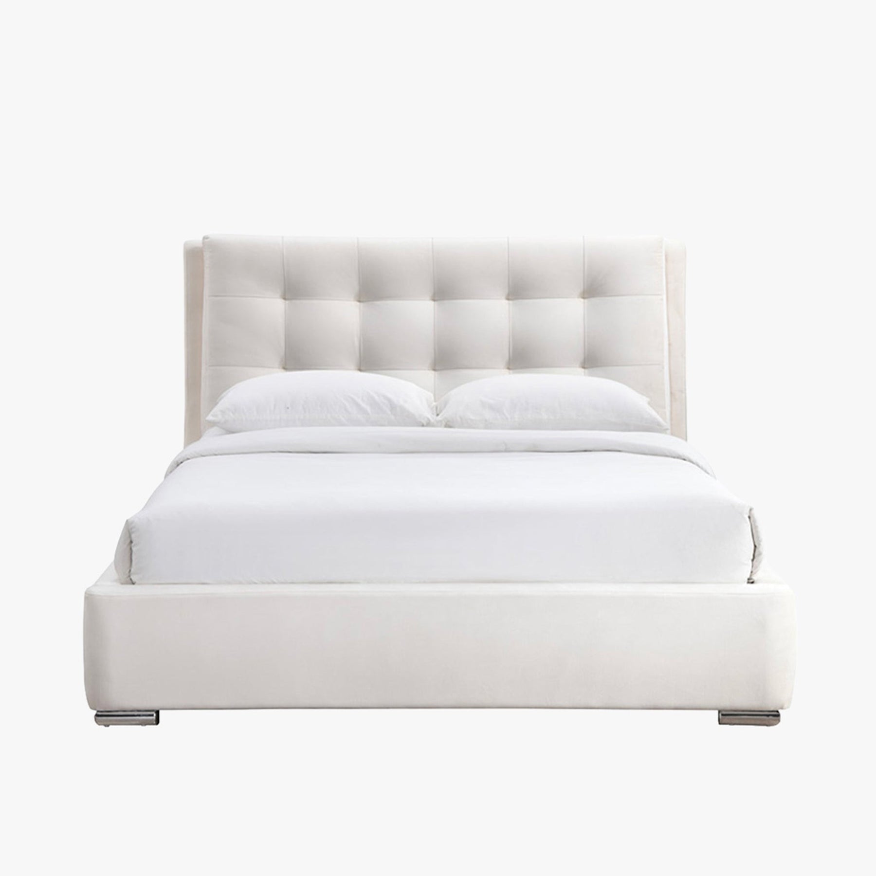 RODRIGO Lit double en tissu blanc écru avec 2 tiroirs 160x200 cm