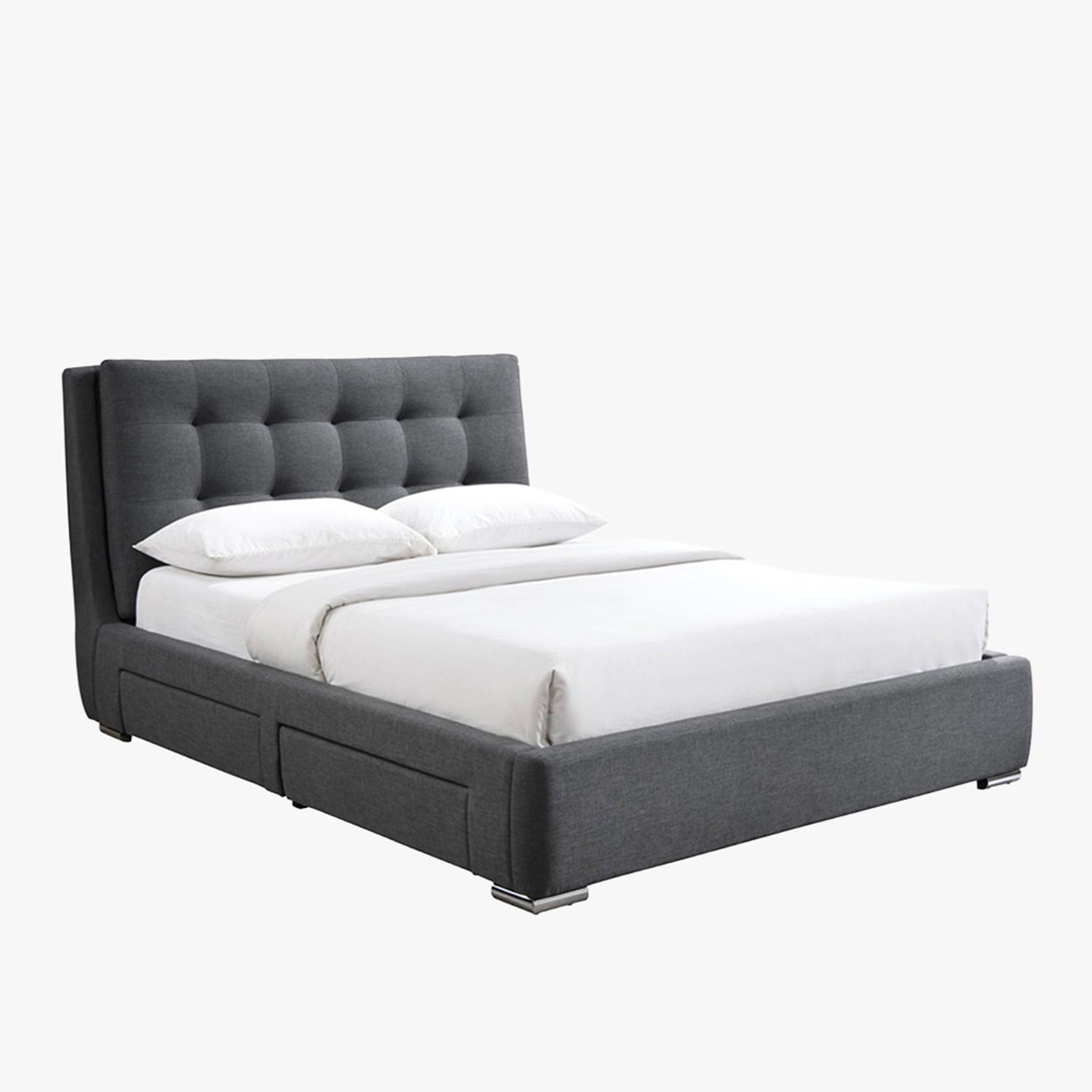 RODRIGO Lit double en tissu gris foncé avec 2 tiroirs 180x200 cm