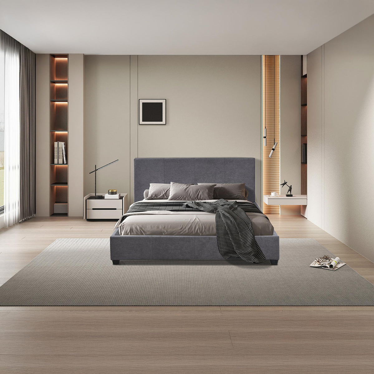 ROMA TISSU Lit double en tissu gris 140x200 cm