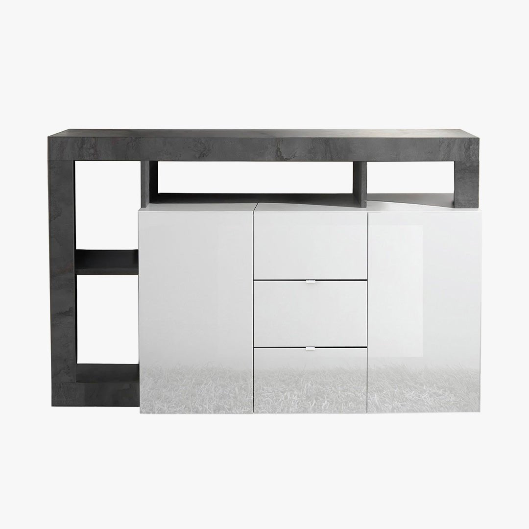 RONICA Buffet 2 portes 3 tiroirs gris et blanc