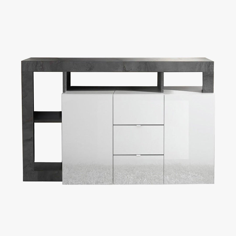 RONICA Buffet 2 portes 3 tiroirs gris et blanc