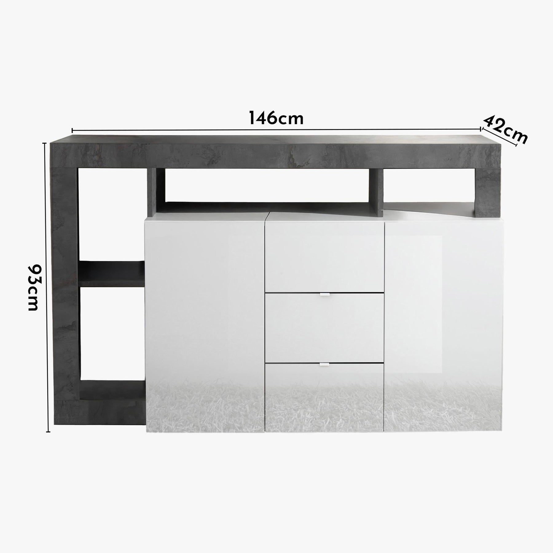 RONICA Buffet 2 portes 3 tiroirs gris et blanc