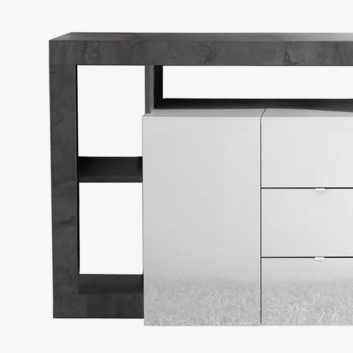 RONICA Buffet 2 portes 3 tiroirs gris et blanc
