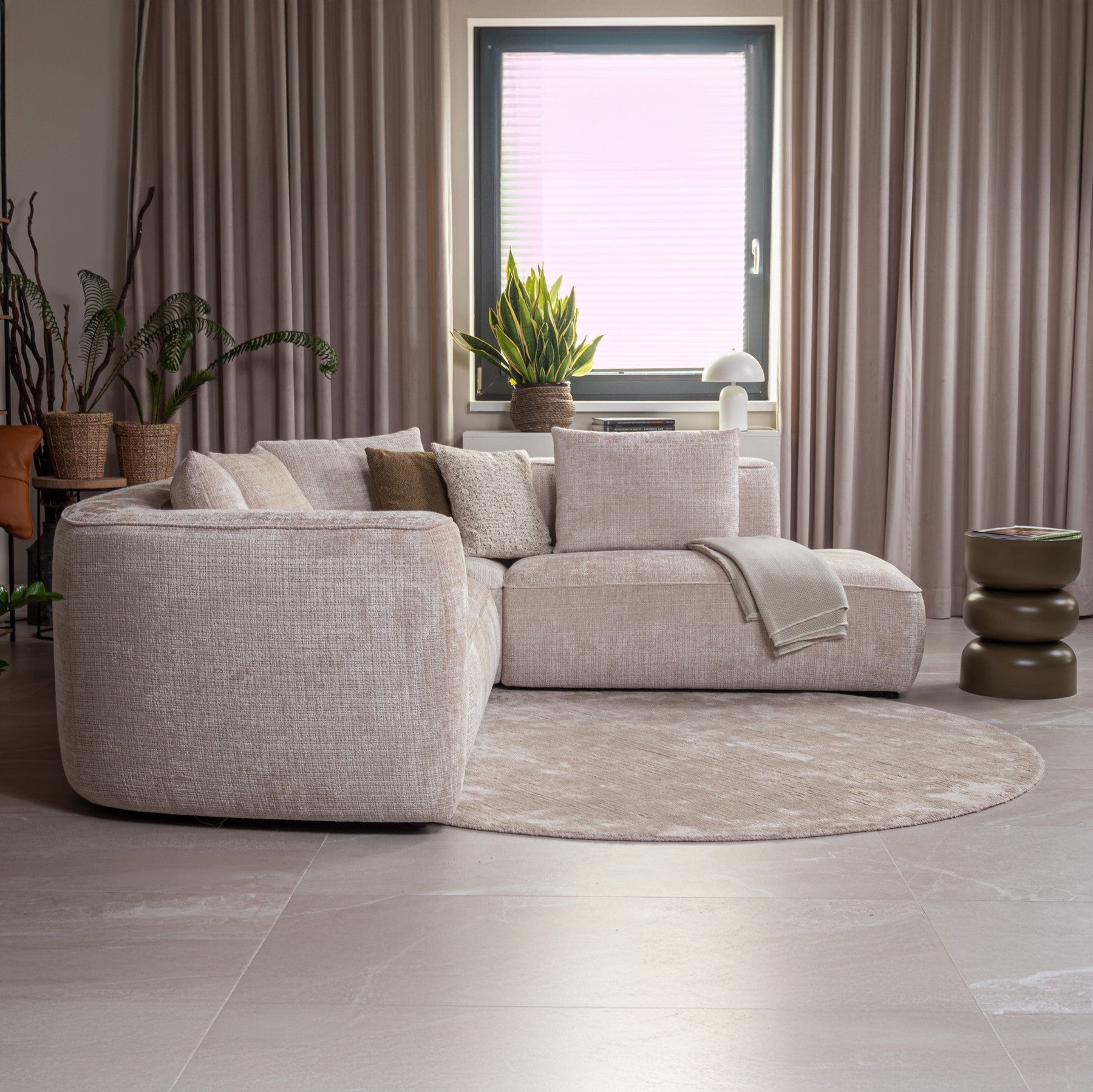 ROSIE Canapé d'angle en tissu beige - Angle droit