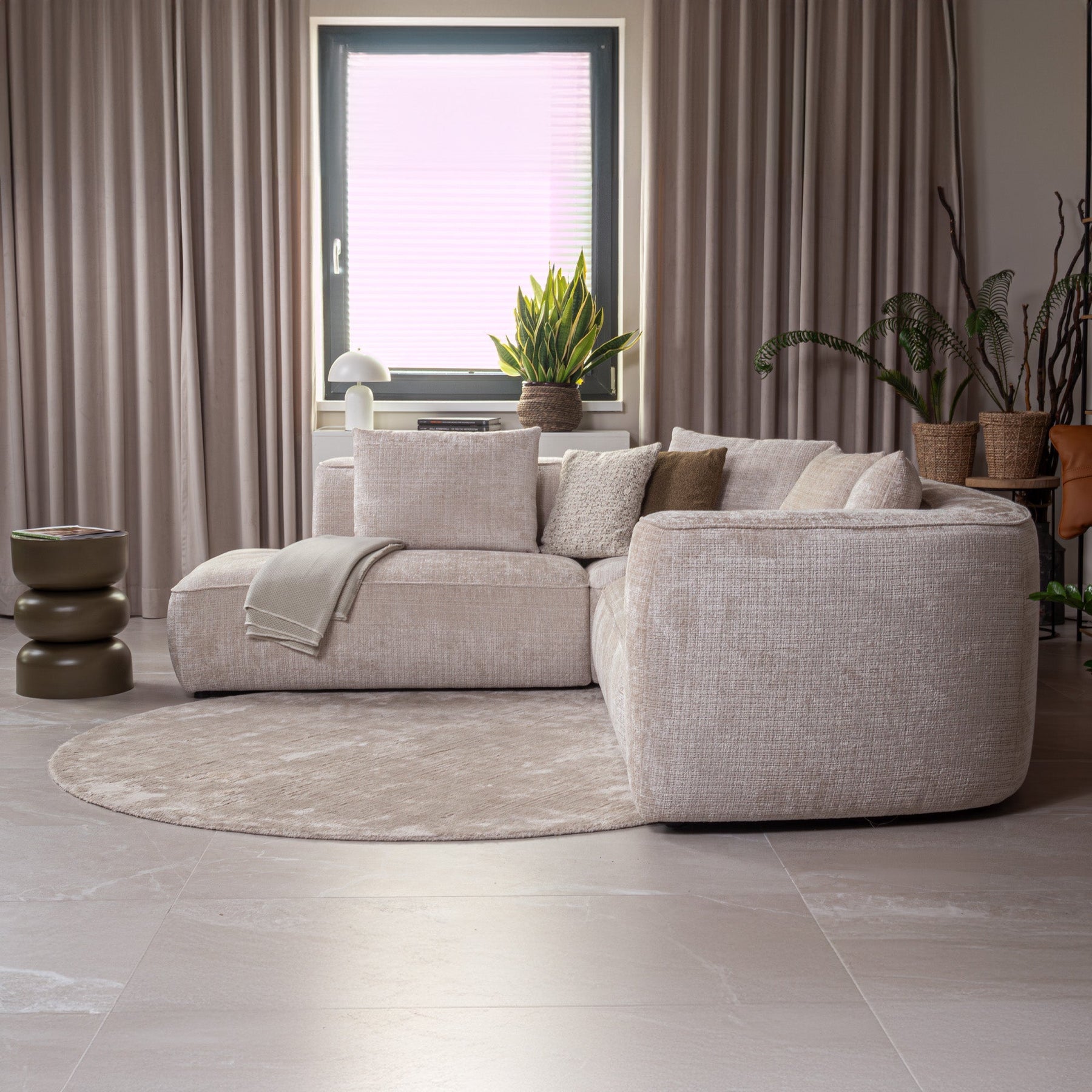 ROSIE Canapé d'angle en tissu beige - Angle gauche