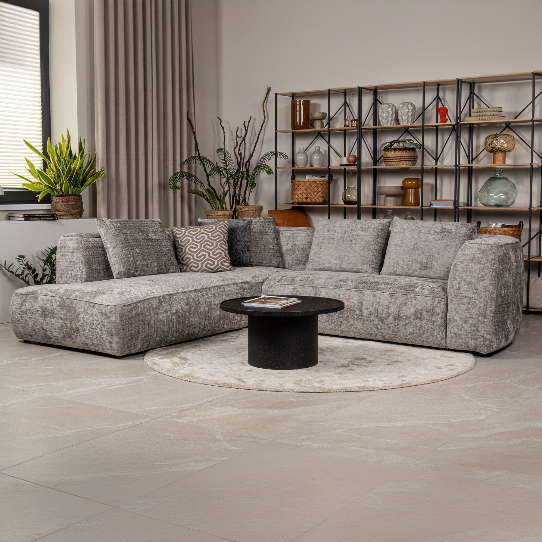 ROSIE Canapé d'angle en tissu gris - Angle gauche
