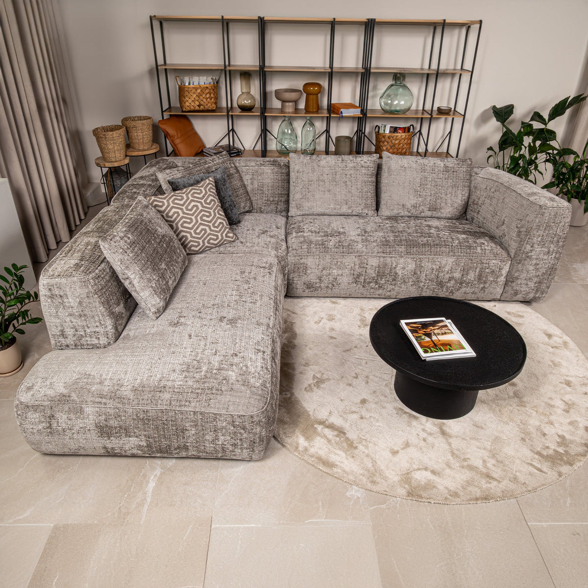 ROSIE Canapé d'angle en tissu gris - Angle gauche